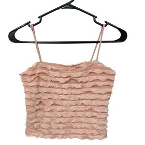 Coquette Ruffle Spaghetti Strap Crop Top S Pink Soft Girl Balletcore Y2K‎ Fairy